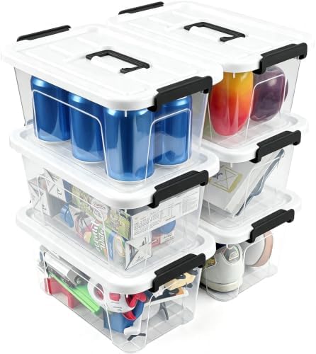 AREYZIN Plastic Storage Bins With Lids,6 Pack Storage Organizer Bins,7 Quart Stackable Storage container with Lid and Gr