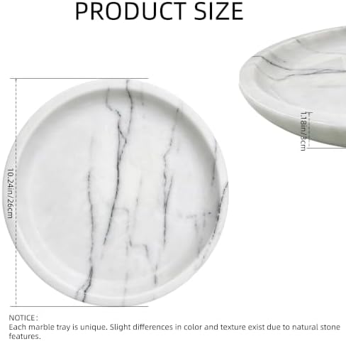 Natural Marble Round Vanity Tray, Decorative Serving Catchall Tray