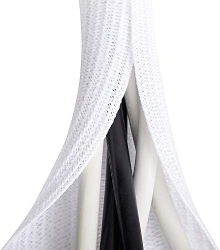 6.6ft - 2/3 inch White Cable Sleeve, Cable Organizer for Desk PC TV Computer, Wire Protector Cable Wrap Cover, Cord Mana