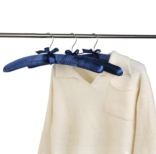 Blue Satin Padded Sweater Hangers 10 Pack, Blouse Hanger with Thick & Soft Foam for Bridal Wedding Dress Lingerie, Smoot