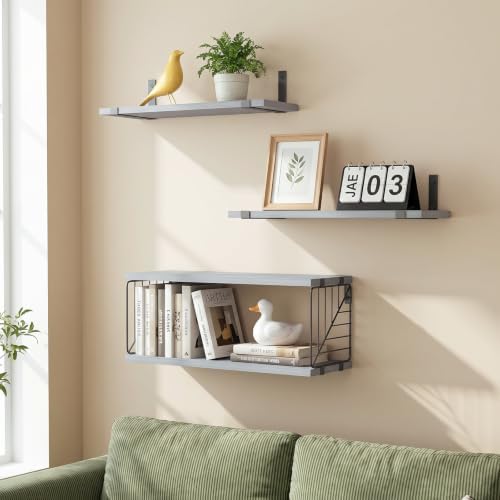 Fixwal 3+1 Tier Bathroom Floating Shelves Over Toilet, Gray