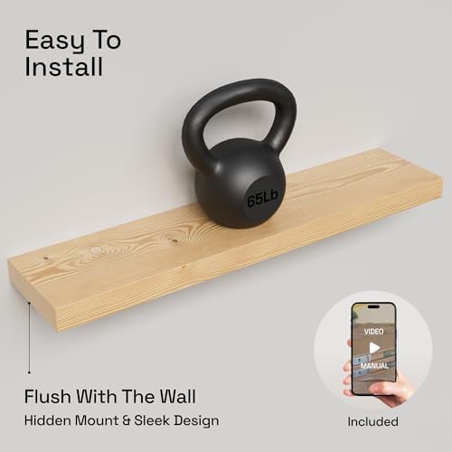 Solid Wood Floating Shelves for Wall 30 Inches Long, Natural Wood Shelf