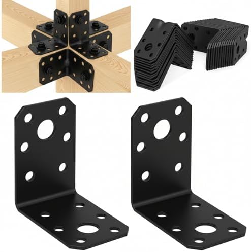 50pack 2" Galvanized Steel L Bracket for Wood Furniture Corner Brace Black
