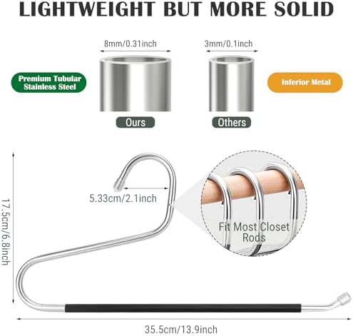 DOIOWN Open Ended Pants Jean Hangers - Stainless Steel Jeans Hangers 10 Pack 8 mm Thick, Versatile Non-Slip Hangers for Heavy Pants, Jeans, Trousers, Scarf, Space Saving Clothes Hangers for Women Men