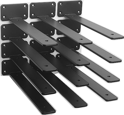 12 Pack - 10 inch Black Hidden L Shelf Bracket (1/5 Inch Thicked) Iron Floating Shelf Brackets Rustic Industrial Metal B