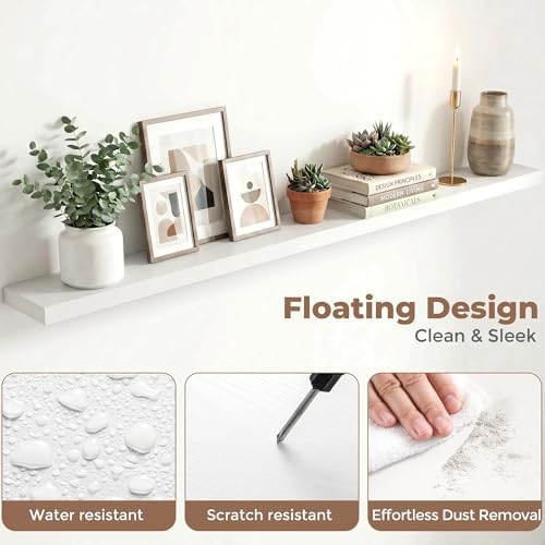 72 Inch Floating Shelves for Wall, 6.5"D Wood Storage Shelves, White Finish