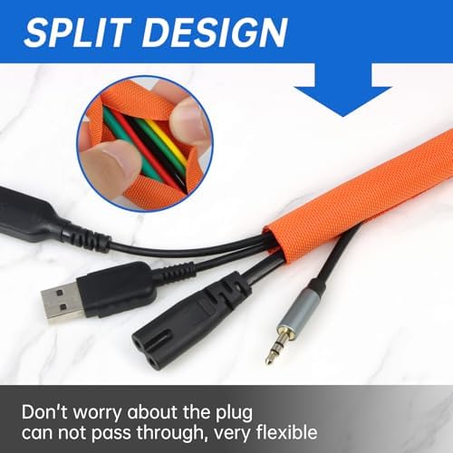 Split Braided Cable Sleeve，Flexible Wire Loom Tubing, Automotive Cord Protector Pet Proof, Cable Management for Computer