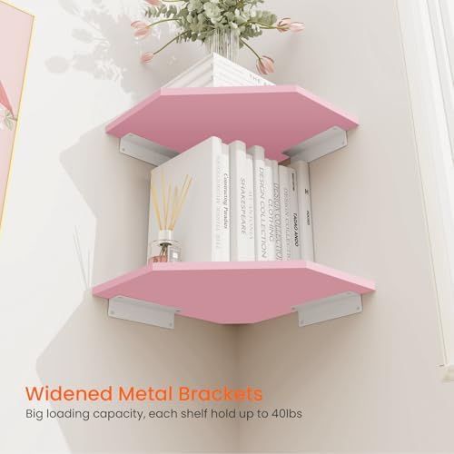 Homode Corner Shelf Wall Mount, Set of 4 Corner Floating Shelves, Wood Hanging Storage Shelving with Cord Hole, Wall She