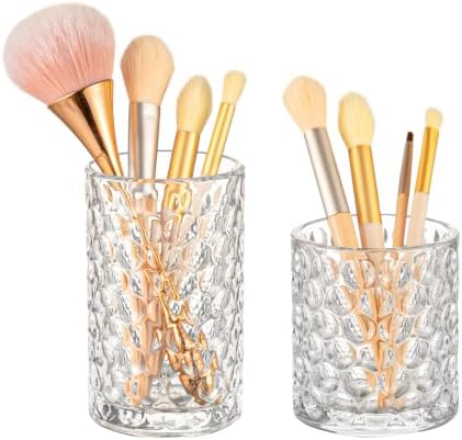 DASITON Glass Makeup Brush Holder, Bathroom Toothbrush Holders, Desk Pen Pencil Holder, Vintage Makeup Brush Cup, Multif