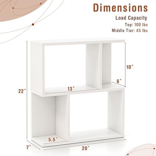 Tangkula 3 Tier Geometric Bookshelf, S Shaped Open Bookcase with Storage, Home Office Decor, Freestanding Wood Display S