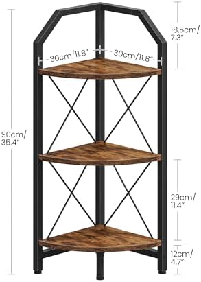 CHOEZON 3-Tier Corner Shelf, Industrial Corner Bookshelf, 35.4" Storage Stand, Plant Stand Display Shelf, Bookcase for B