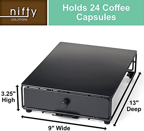Nifty Solutions Capacity Nifty Rolling Mini Black Finish, Compatible with K-Cups, 24 Pod Pack Holder, Compact Under Coff