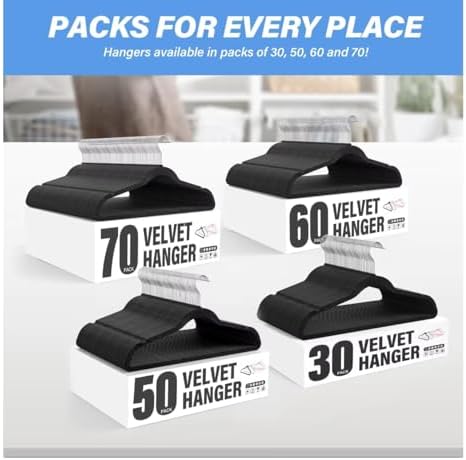 YSSOA 30 Pack Velvet Hangers, Space Saving Non-Slip Flocked Felt Hangers with Shoulder Notches, for Coats, Pants and Dress Clothes, Black