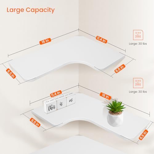 Homode Corner Floating Shelves, Set of 3 Corner Wall Shelves with Wire Hole, L-Shaped Wood Hanging Storage Shelf for Wal