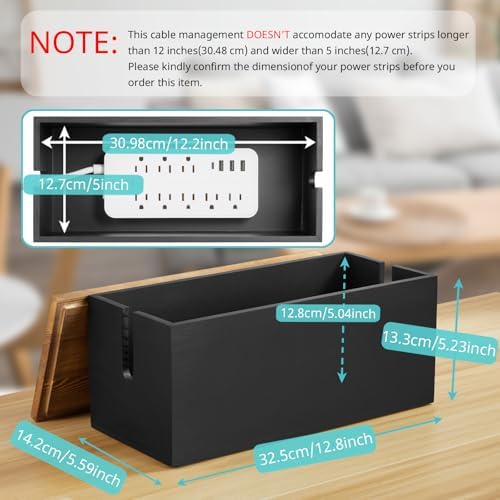 Bivvclaz Cable Management Box Medium, Wooden Cord Organizer Box for Desk, Floor, Office to Hide Extension Cords Power St