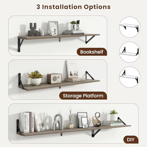 Axeman 36 Inch Floating Shelves, 8 Inch Deep Grey Wall Shelves Set of 2