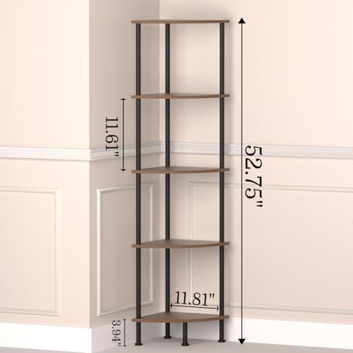 5-Tier Corner Shelf Stand, 52" Industrial Corner Display Rack for Living Room, Bookshelf, Tall Display Shelf, Plant Stan
