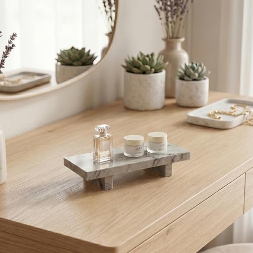 Marble Soap Tray for Bathroom Kitchen Countertop 8.6" x 3.6" Waterproof Soap Dish Holder, Stone Pedestal Stand for Sink,