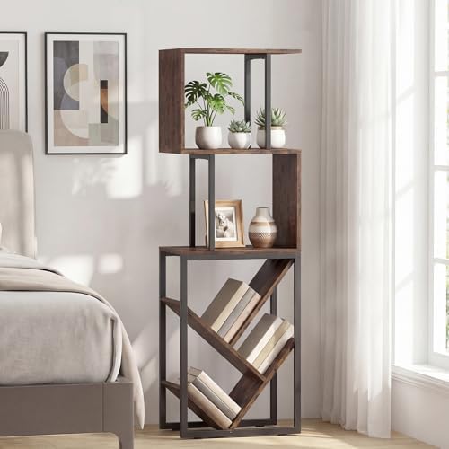 Tangkula 6-Tier Bookshelf, Floor Standing S-Shaped Geometric Bookcase with Open Shelves, Industrial Tree Display Rack St