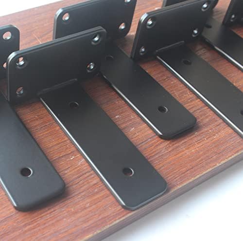 4 Pack - 5 inch Black Hidden L Shelf Bracket (1/5 Inch Thicked) Iron Floating Shelf Brackets Rustic Industrial Metal Bra