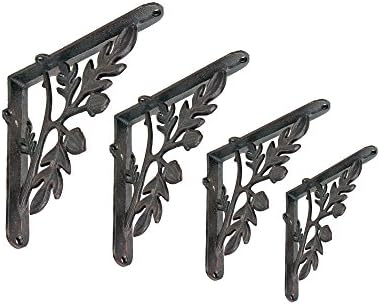 NACH Decorative Shelf Brackets, 4 Pack of 7 x 1.8 x 7 inch, Black Cast Iron Rustic Shelf Brackets - Metal Shelf Brackets