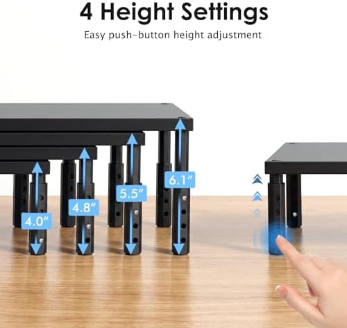 ECOLOVI Adjustable Wood Computer Monitor Stand Riser, Office Desk Organizer and Accessories for Monitor, Laptop, PC, Pri