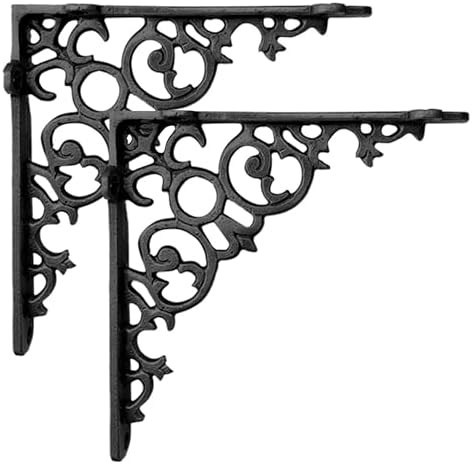 NACH Decorative Shelf Brackets, 2 Pack of 12 x 2 x 12 inch, Black Cast Iron Shelf Support Bracket - Metal Shelf Brackets