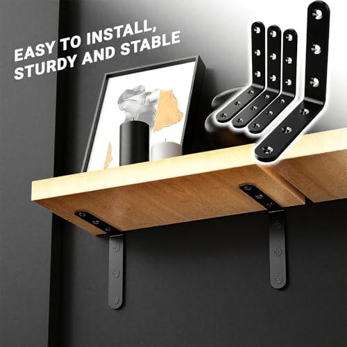 25Pcs Black Angle Brackets 4”x 4” Heavy Duty Corner Bracket 3MM for Wood