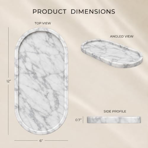 Carrara White Marble Bathroom Tray, 12 x 6 in, Vanity Tray