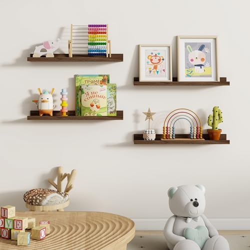 Dreamland Picture Ledge Shelf for Wall, Floating Shelves Set of 2, 24 Inch Long Floating Shelves with Lip for Living Room, Bedroom, Bathroom, Kitchen, Walnut