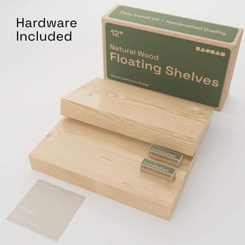 Wood Floating Shelves for Wall 12 Inch, Natural Wood, Small Wooden Shelf