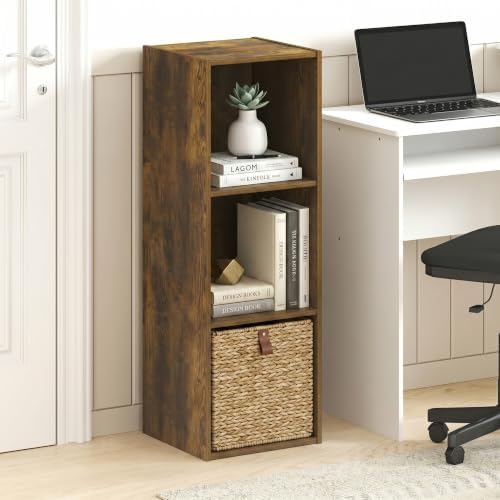 Furinno LUDER Book Shelf, 3-Cube Bookshelf, Bookcase, Amber Pine
