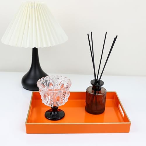 Spsyrine Orange Bathroom Vanity Tray with Handles for Dresser Tops