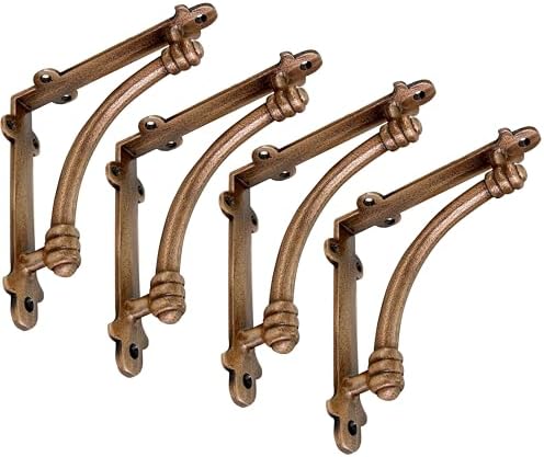 NACH Decorative Shelf Brackets, 4 Pack of 5.5 x 1.2 x 5.5 inch Copper Cast Iron Shelf Brackets - Decorative Brackets for