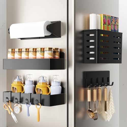 Mystozer Magnetic Spice Rack for Refrigerator Black, 5 Pack
