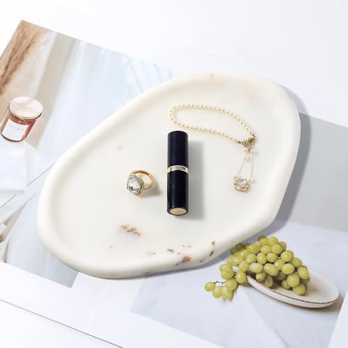 Koville Luxurious White Marble Vanity Tray, Cloud Shape Serving Stone Key Tray for Home Decor, 10"x7" Bathroom Marble St