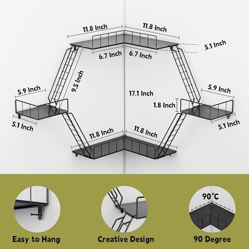 Fire Escape Wall Shelf - New York Fire Escape Shelf, Knick Knack Shelf for Figures, 3-Tier Corner Floating Shelves, Meta