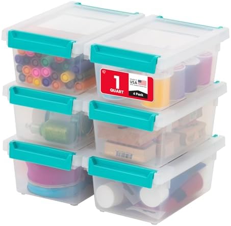 IRIS USA Storage Bins with Lids |Made in USA| 1 Qt - (6-Pack) - Clear