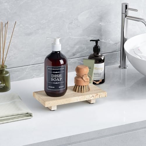 Natural Travertine Tray Pedestal Stand, Stone Riser for Bathroom & Kitchen