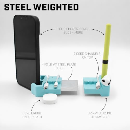 DeskBrick 2PK Silicone + Steel-Weighted Cord Holders for Desks. Weighted Cord Organizers & Cable Management for Desktops