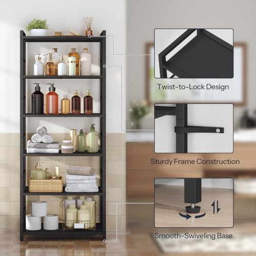 HOOBRO 6-Tier Bookshelf, Standing Tall Bookcase, Vertical Storage Shelf