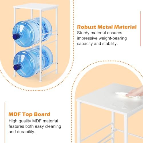 5 Gallon Water Jug Holder Water Dispenser Stand with Top Shelf, 5 Gal Water Bottle Holder with 2 Slots Round Metal Frame