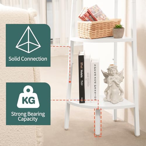 Yoobure Corner Shelf, 4-Tier Corner Bookshelf with Metal Frame & Wood Ladder Shelves - Display Shelf & Tall Bookcase, Pl