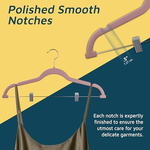 Lifemaster Velvet Pants Hangers – with Adjustable Clips, 360 Degree Swivel Hook, and Non-Slip Shoulder Notch, Holds Up to 10 lbs, for Organizing Skirt, Pants, Dress, and Clothes, Pack of 20, Pink