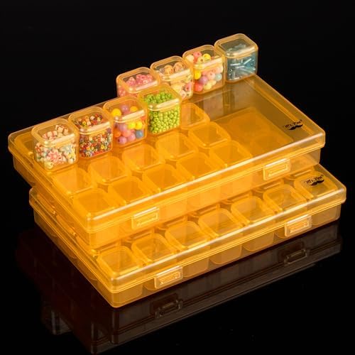 Mr. Pen- Bead Storage Containers, 28 Grids, 2 Pack, Transparent Orange