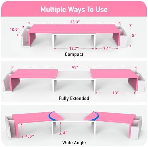 Simple Houseware Desk Dual Monitor Stand Riser with Drawer, Pink