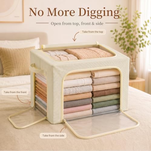 GoMaihe Clothes Storage Bins with Metal Frame for Closet, 40L 6-Pack Beige