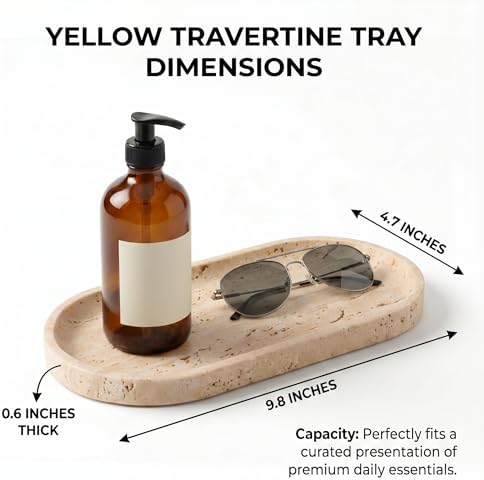 YKAJO Yellow Travertine Oval Marble Tray, 9.8x4.7 Vanity Perfume Organizer