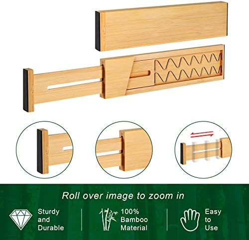 4 Pack Bamboo Drawer Dividers 2.6" High, Adjustable from 12 Inch to 17 Inch