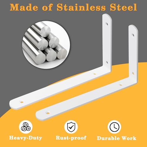 Alise Floating Shelf Brackets,White L Bracket for Shelves,10x6 Inch,4Pcs